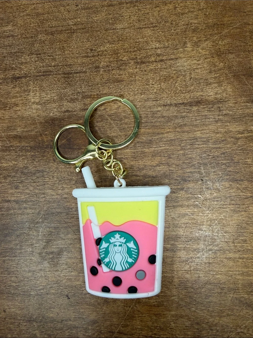 Starbucks Pink and Yellow Boba Tea Keyring Bag Charm